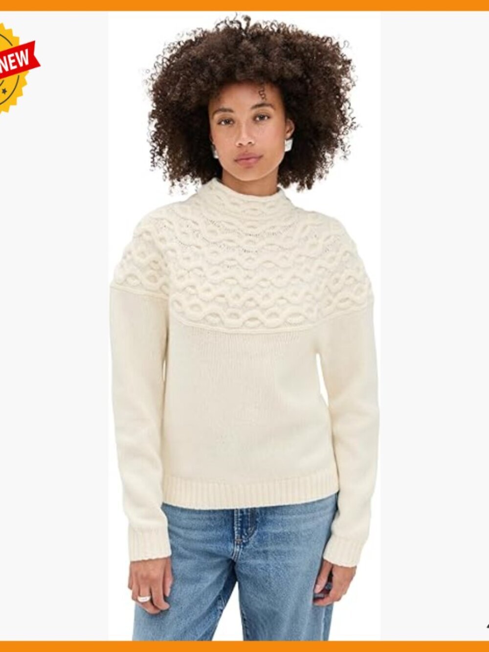 Wool Cashmere Cable Yoke Sweater Mock Neck Pullover